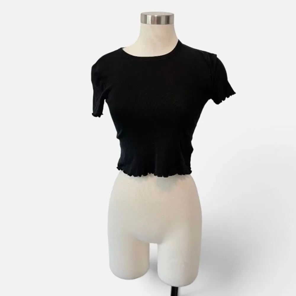 Topshop Black T Shirt Tee Lettuce Short Sleeve Top Shirt Small 2